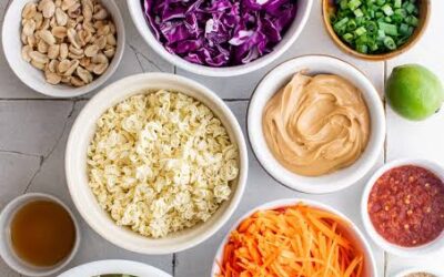 Crunchy Ramen Noodle Salad with Thai Red Curry Sauce + Sesame Caramelized Cashews